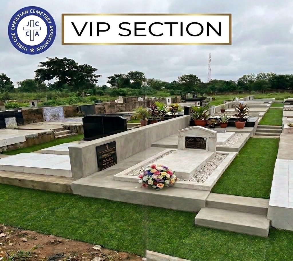 VIP Section of the cemetery with landscaped headstones and fresh flowers